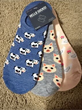 Women’s Animal No-Show Sock Set - Blue, Gray, Pink